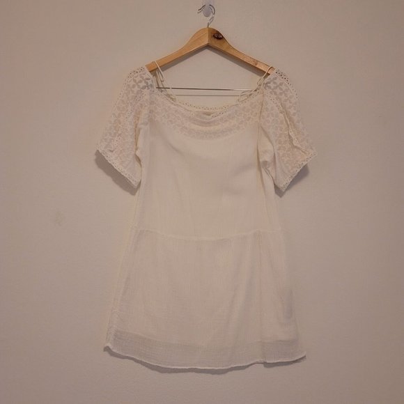 Zara Womens Size XS White Cotton Eyelet Embroidered Gauze Mini Dress Boho Beach - Picture 7 of 12